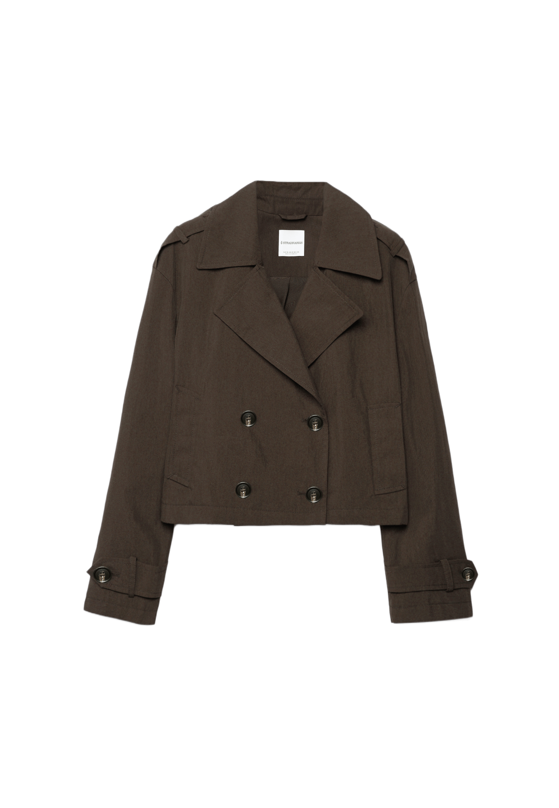 Short double-breasted trench coat — Brown