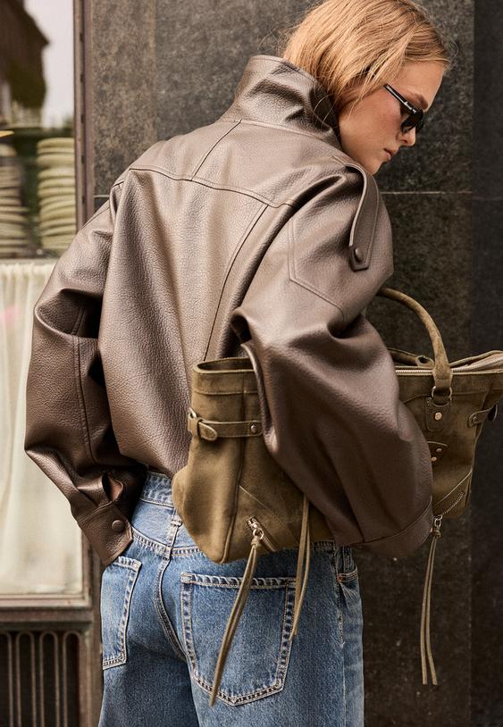 giubbotto biker oversize in finta pelle