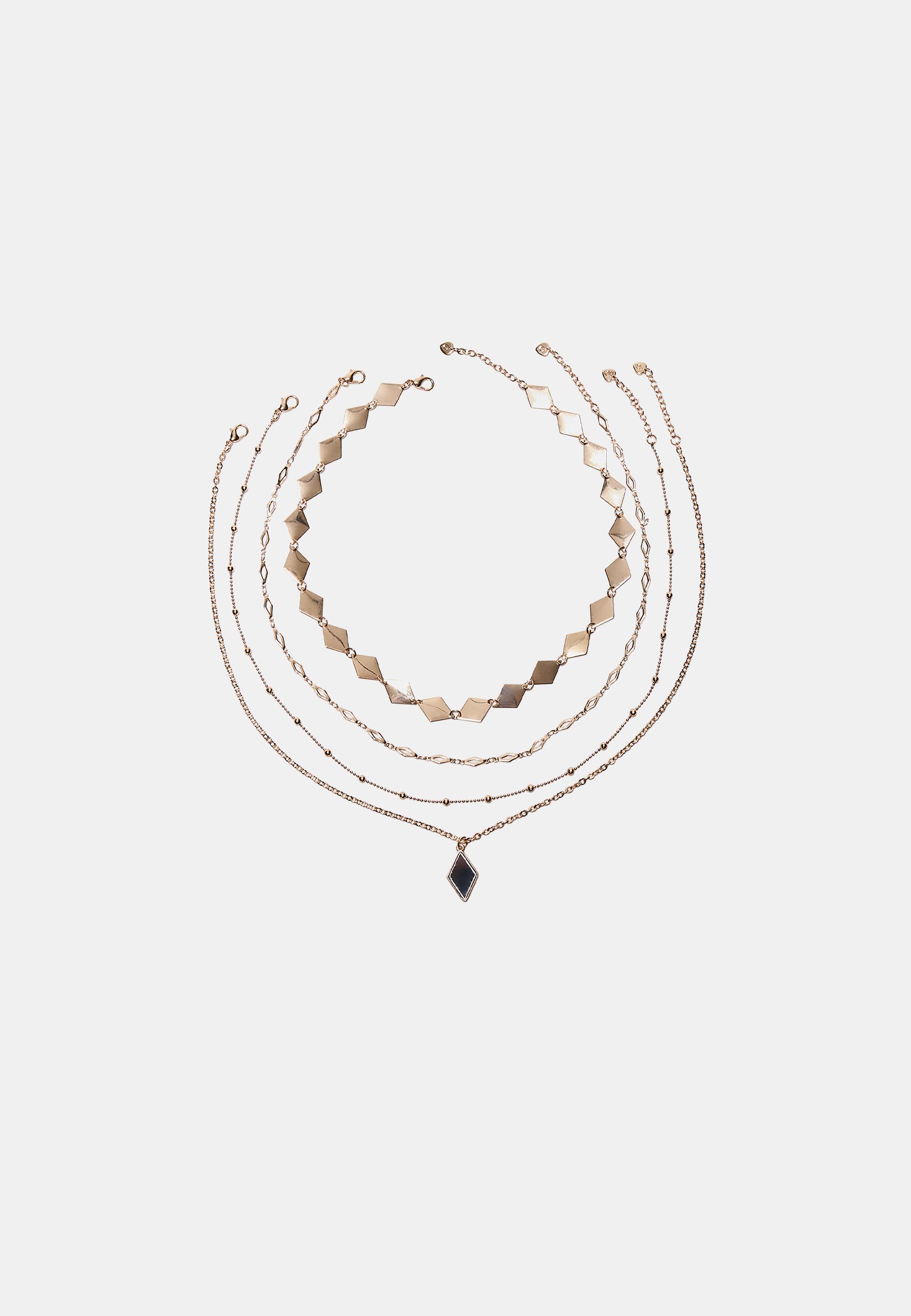 Set of 4 mirror-effect diamond necklaces — Gold