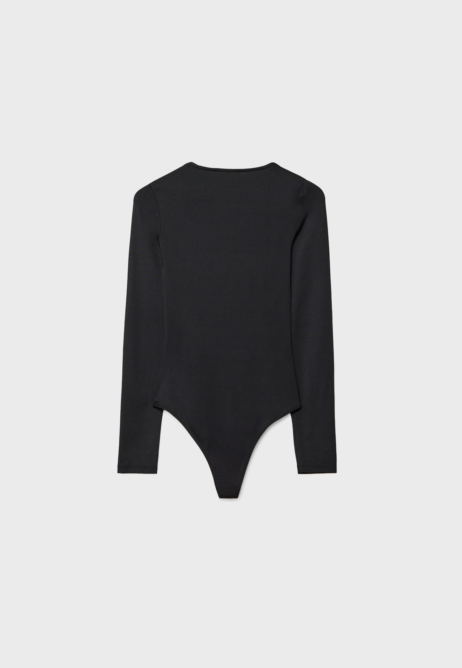 Long sleeve square neck bodysuit — Black (alternate view)