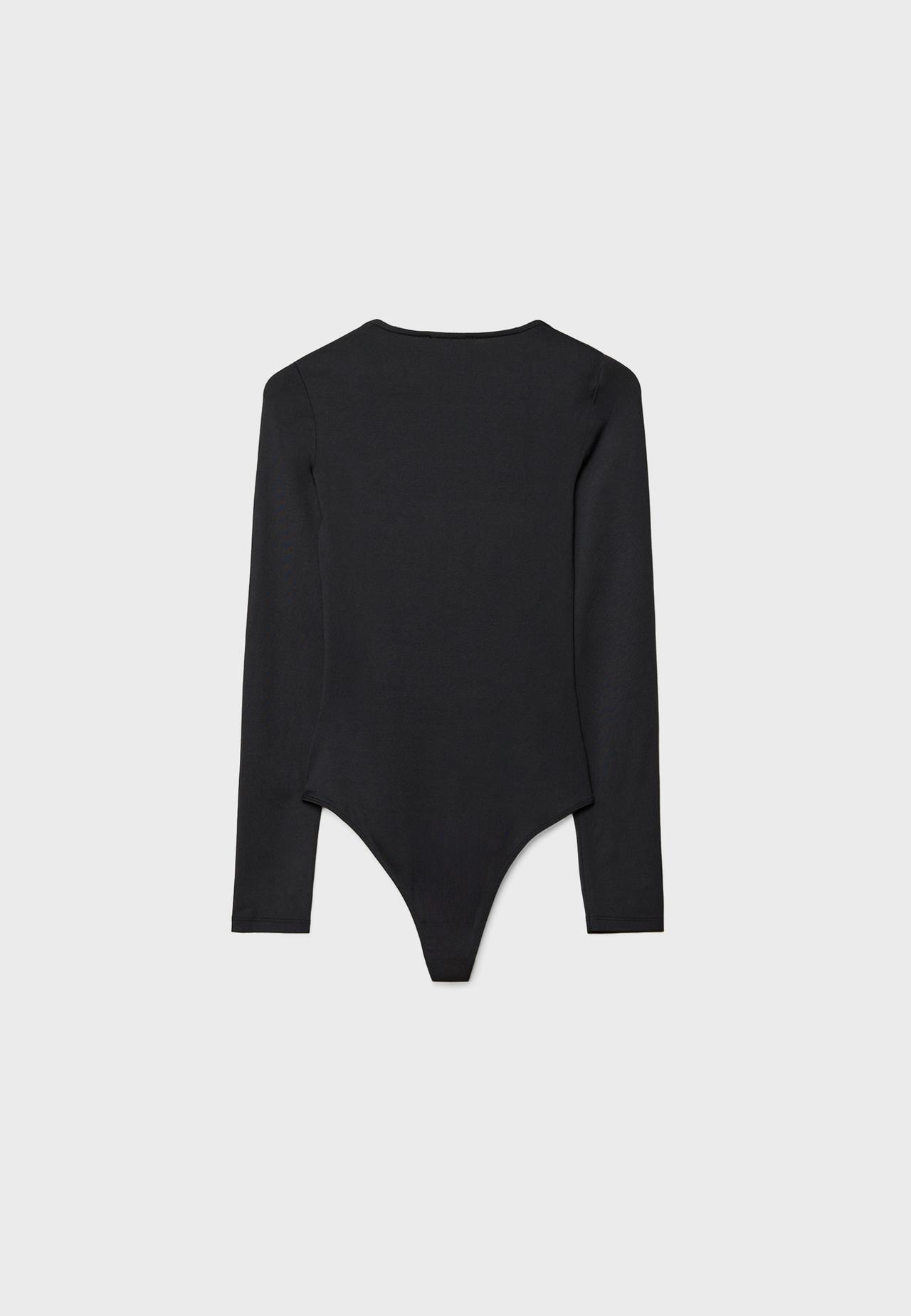 Long sleeve square neckline bodysuit — Black