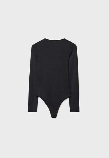 Long sleeve square neckline bodysuit — Black 8