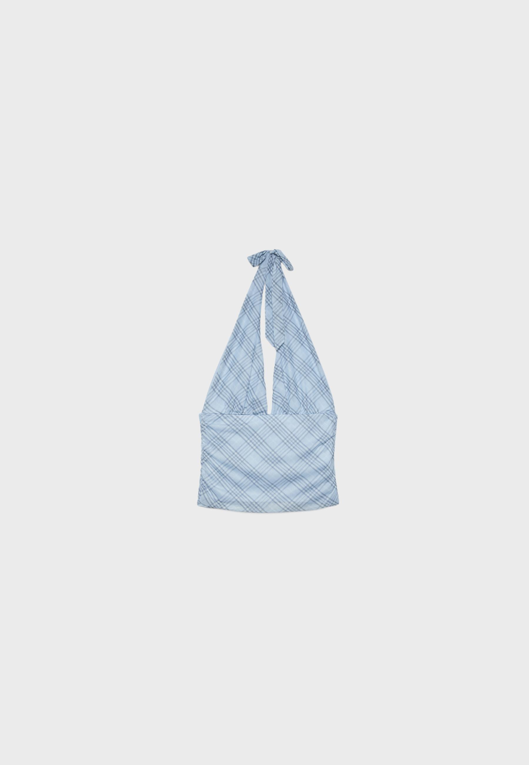 Polka dot mesh halter top — Sky blue