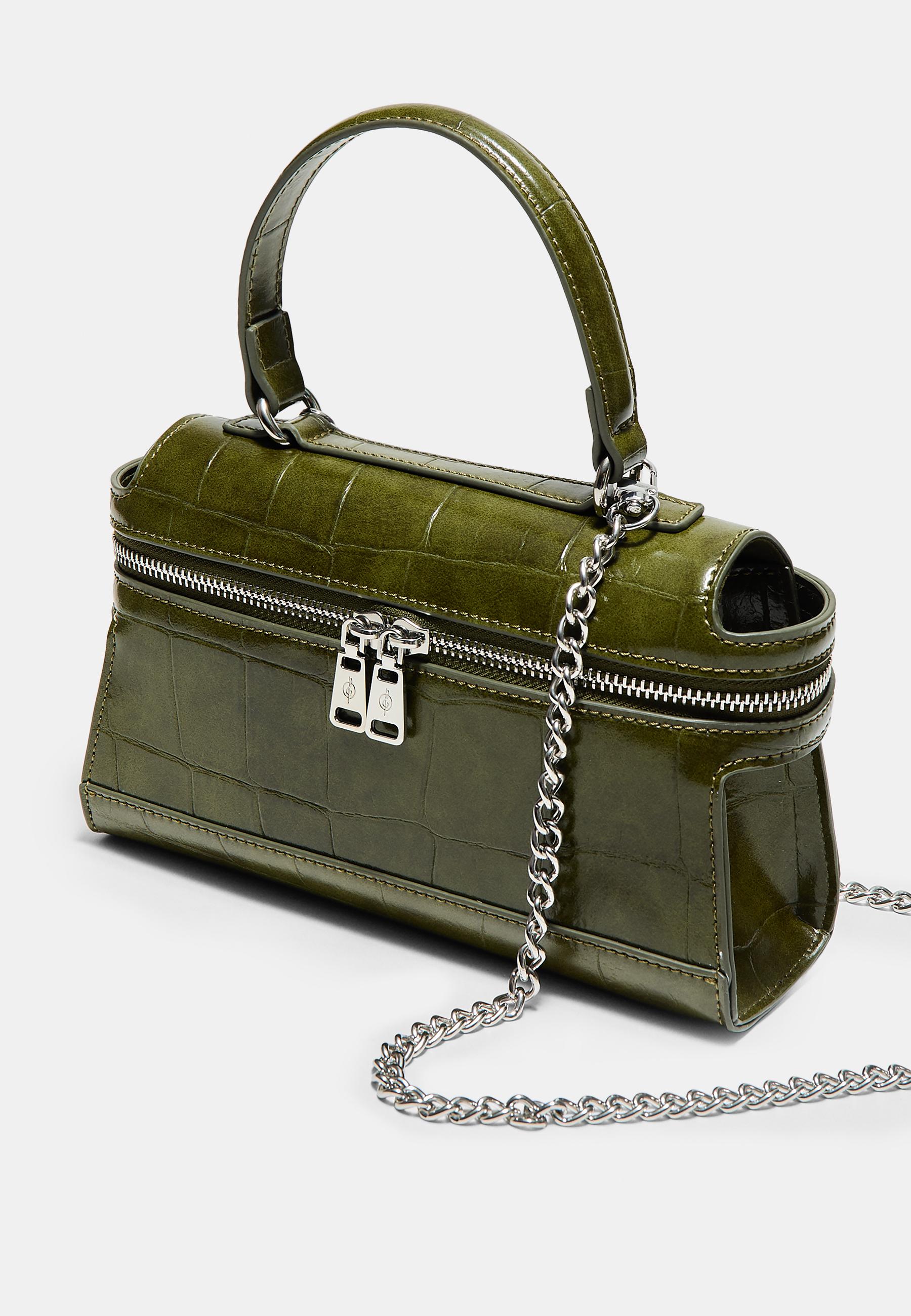 Mini coconut-effect crossbody bag — Khaki