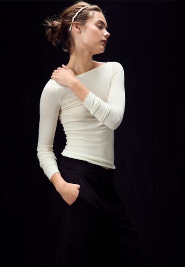 Basic wool and silk boat neck jumper — Vanilla 1