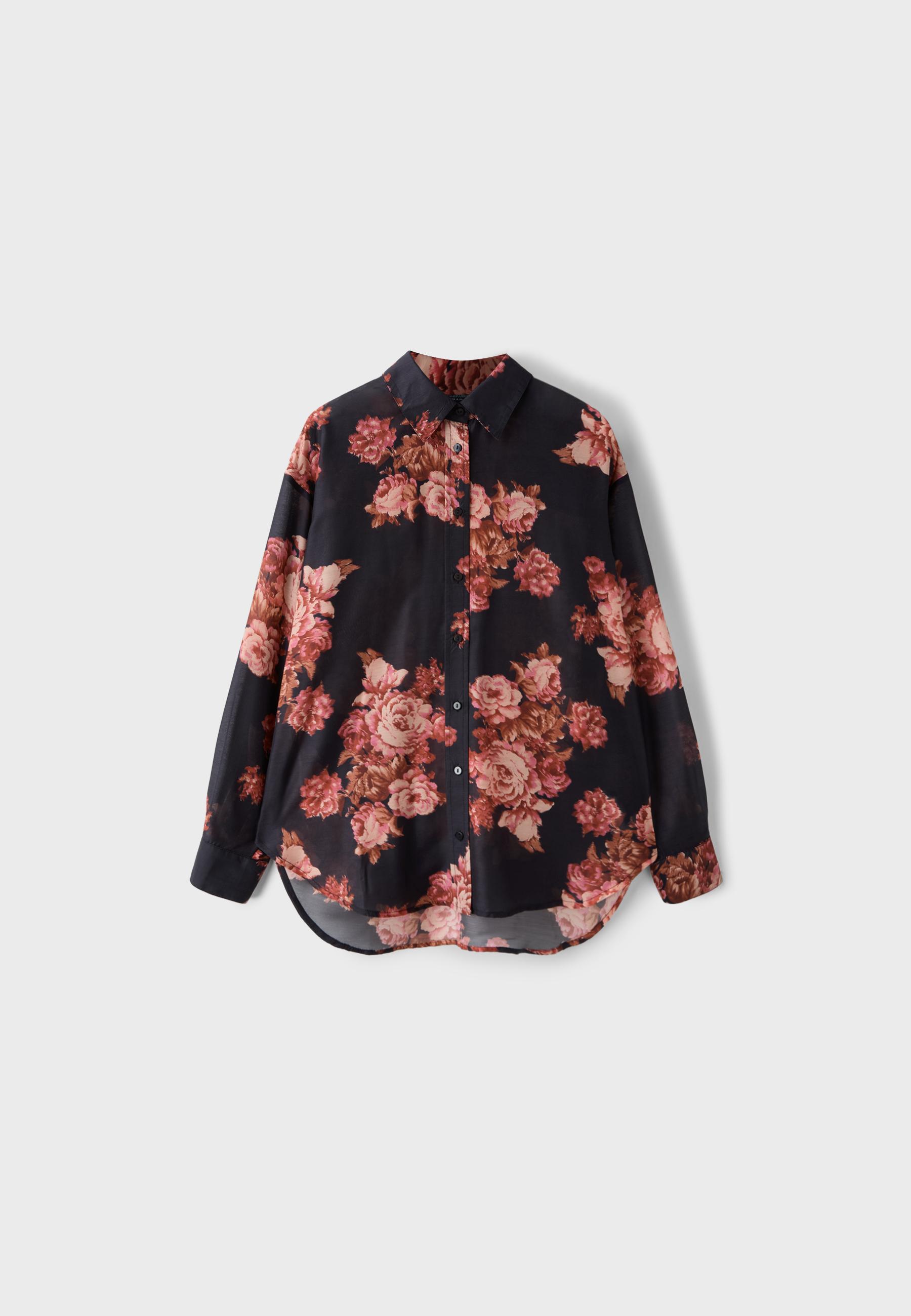 Floral print flowing shirt — Black