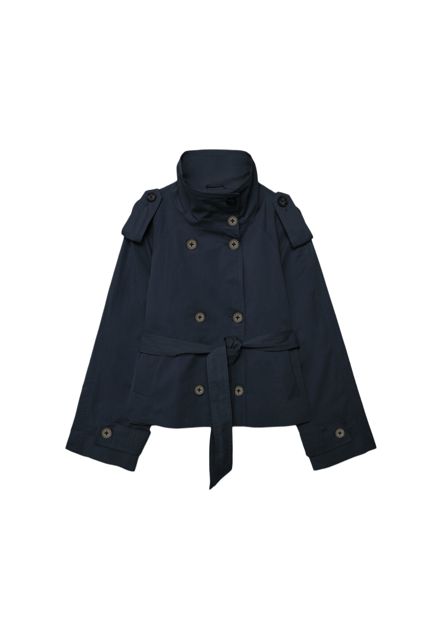 High neck belted trench coat — Dark blue