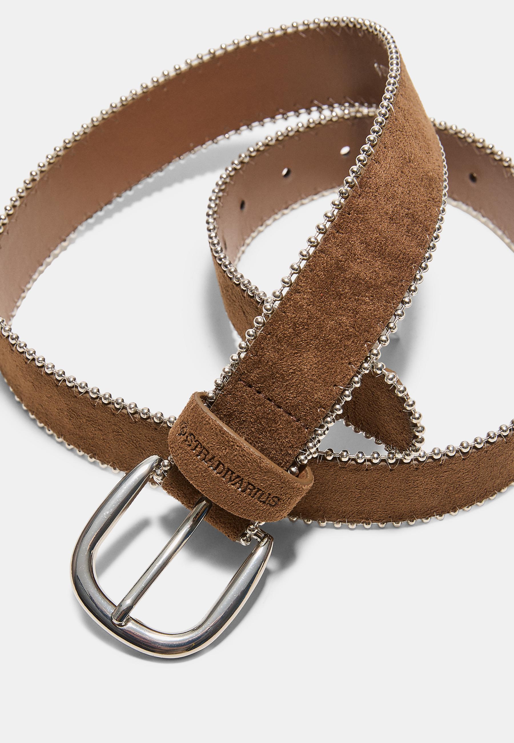 Belt with side beads — Brown