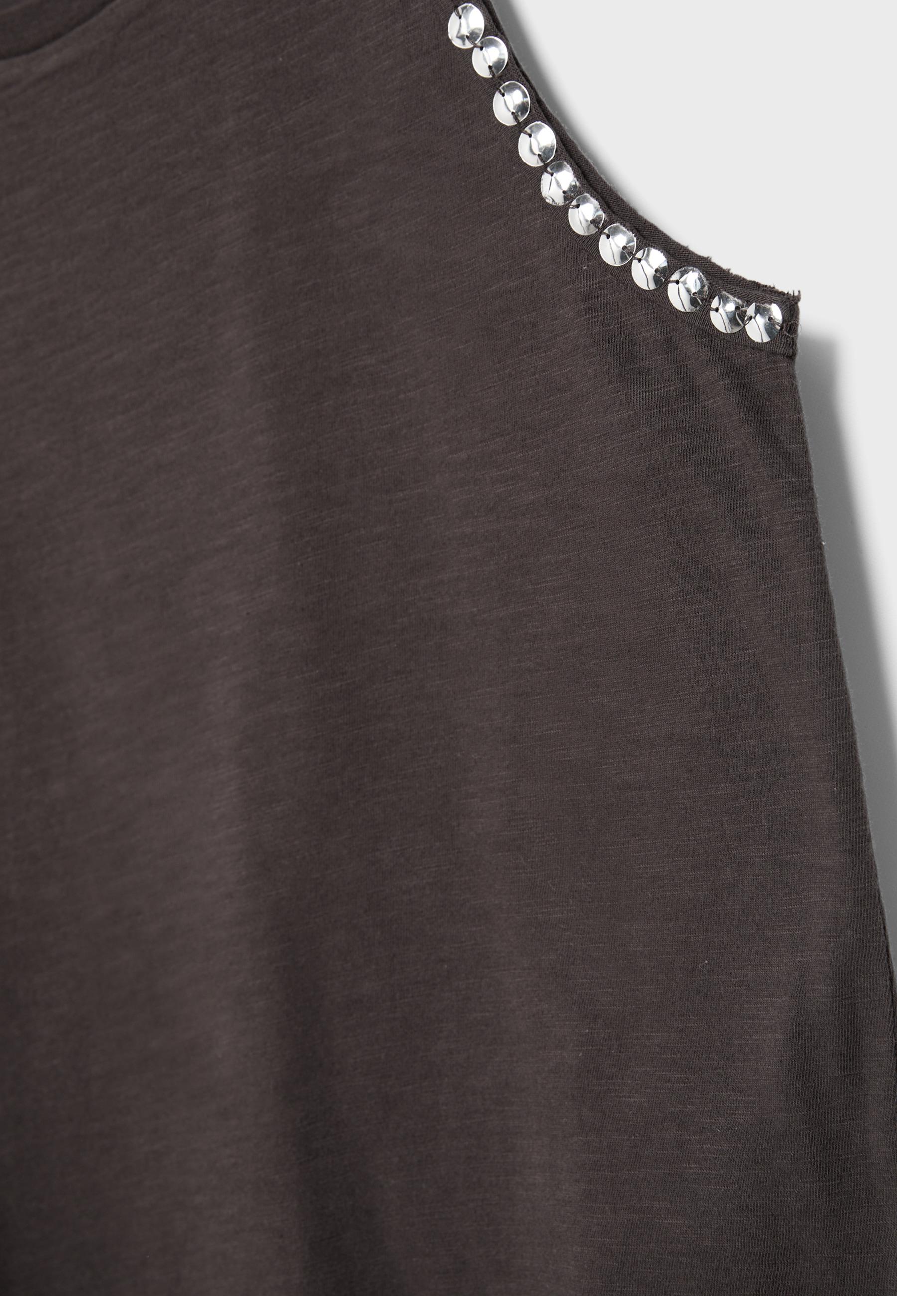 Sleeveless T-shirt with stud embroidery — Brown