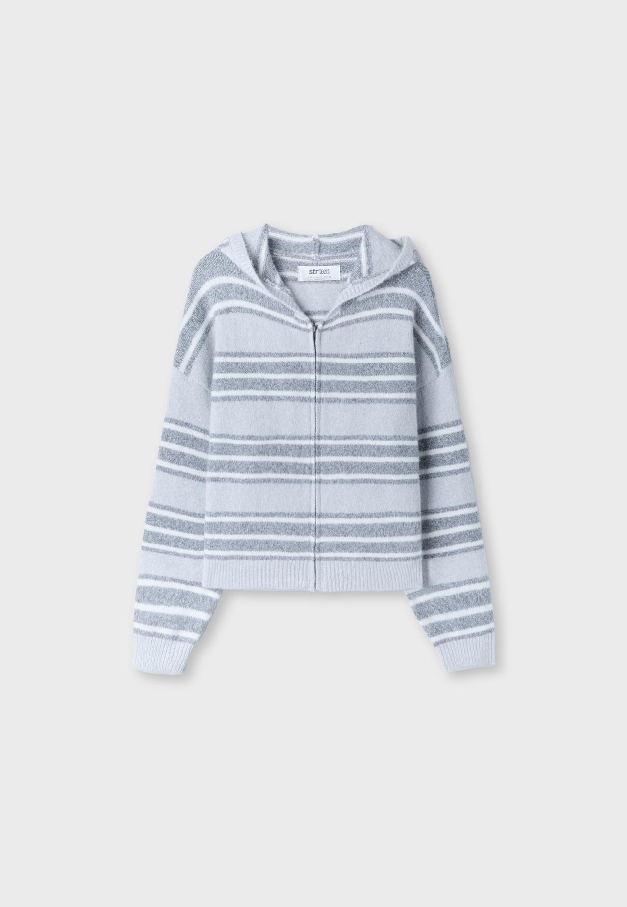 Hooded zip knit cardigan — Dark grey
