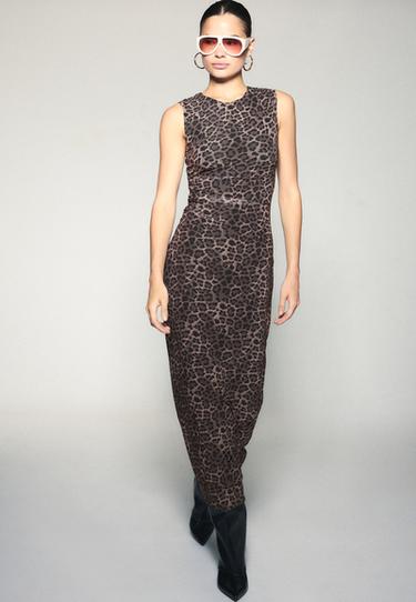 Sleeveless mesh midi dress — Brown 2