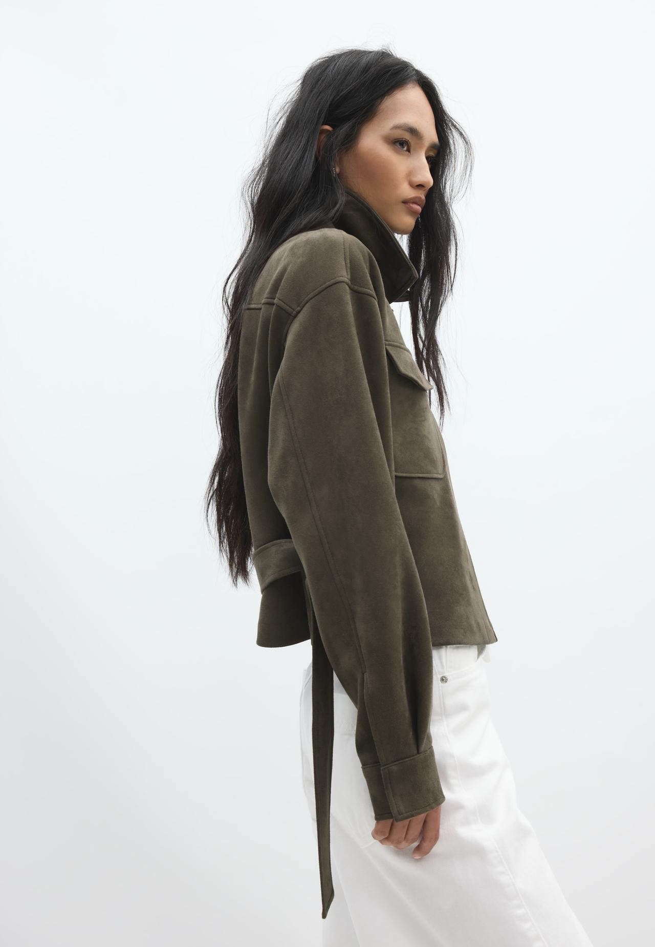 Cropped faux suede jacket — Khaki