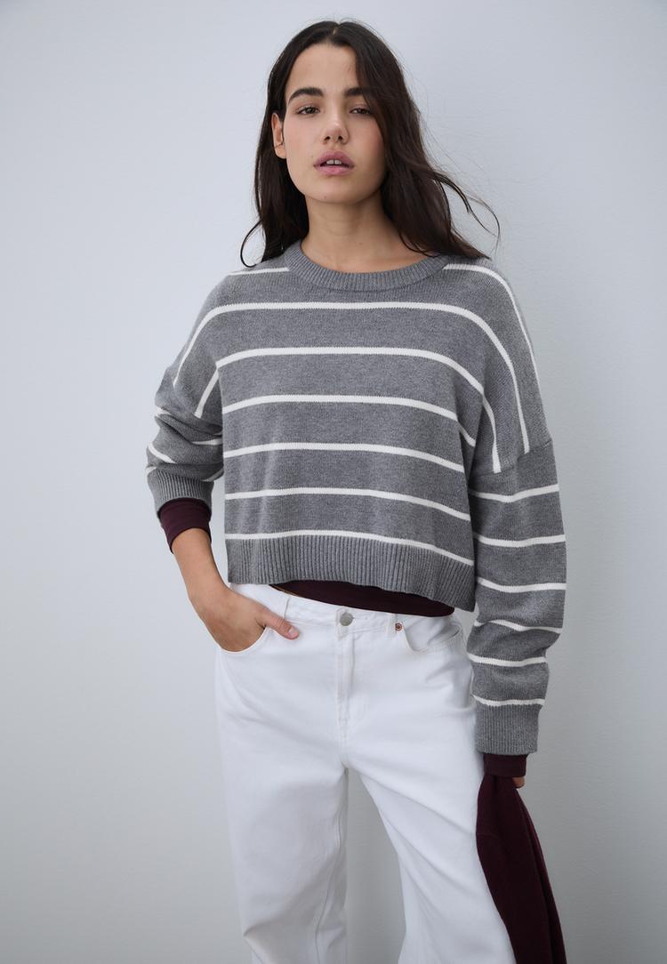 maglia crop a righe in maglia