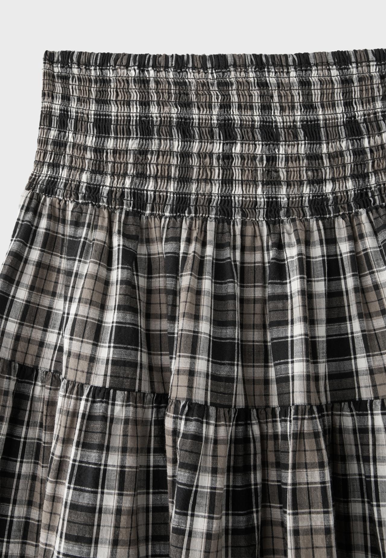 Check print midi skirt — Brown