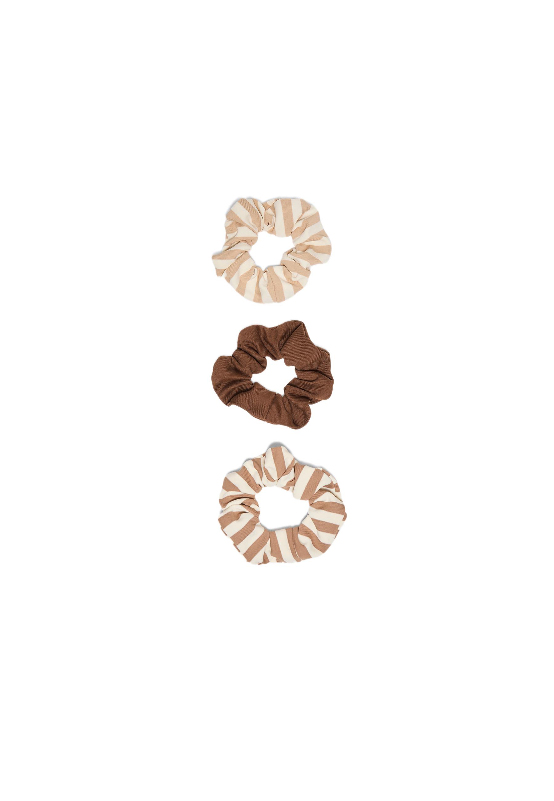 Set of 3 striped scrunchies — Brown