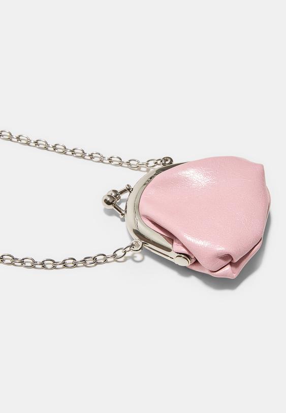 Stradivarius Mini Pouch Bag Necklace Pink Os