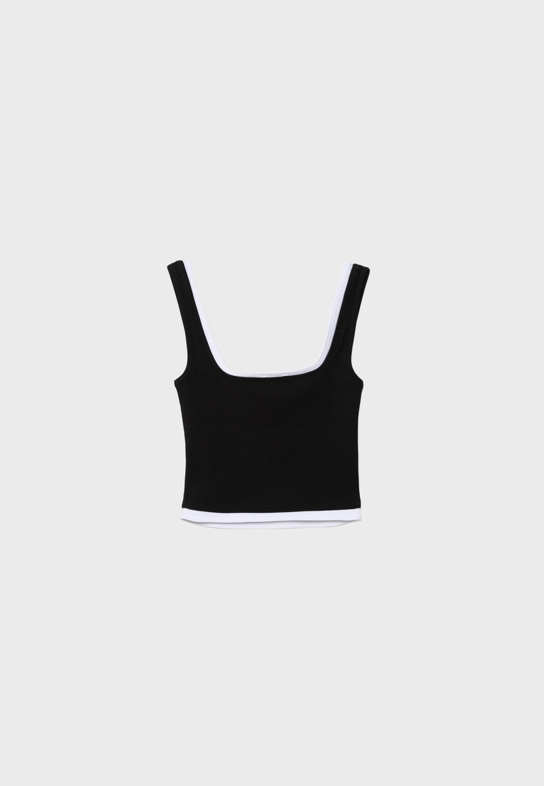 Two-piece effect square neckline top — Black