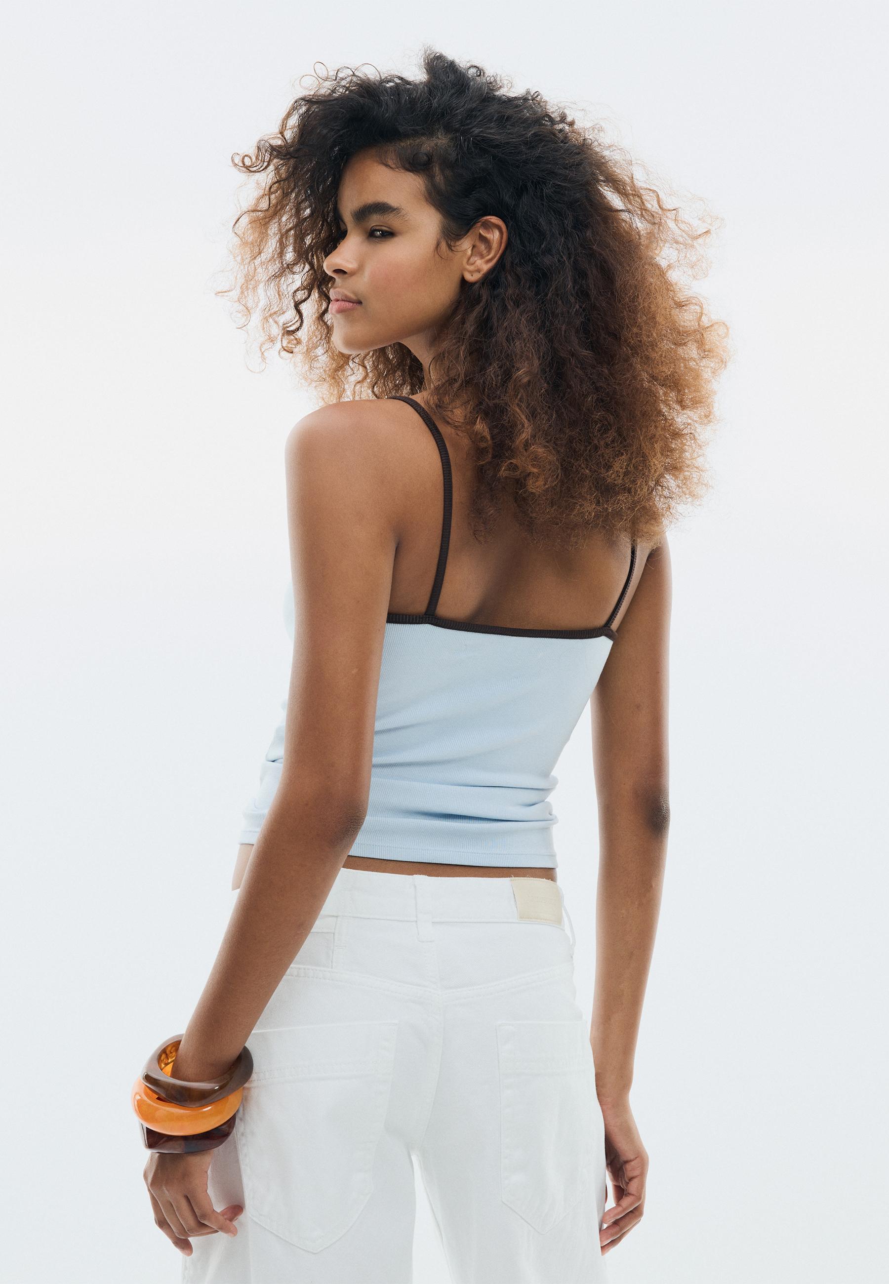 B07 Ribbed strap top — Sky blue