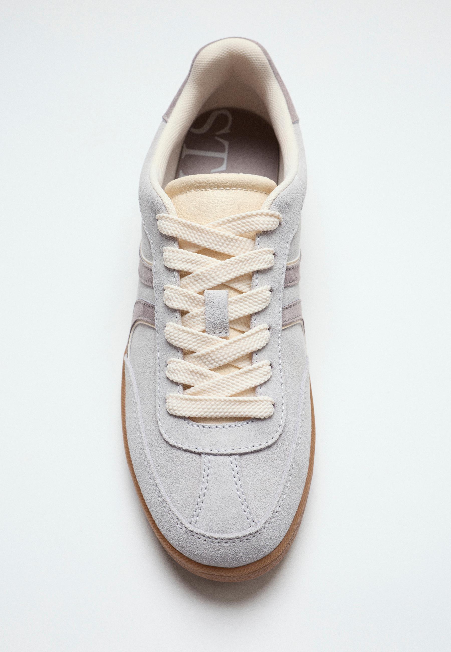 S011 Retro leather trainers — GREY