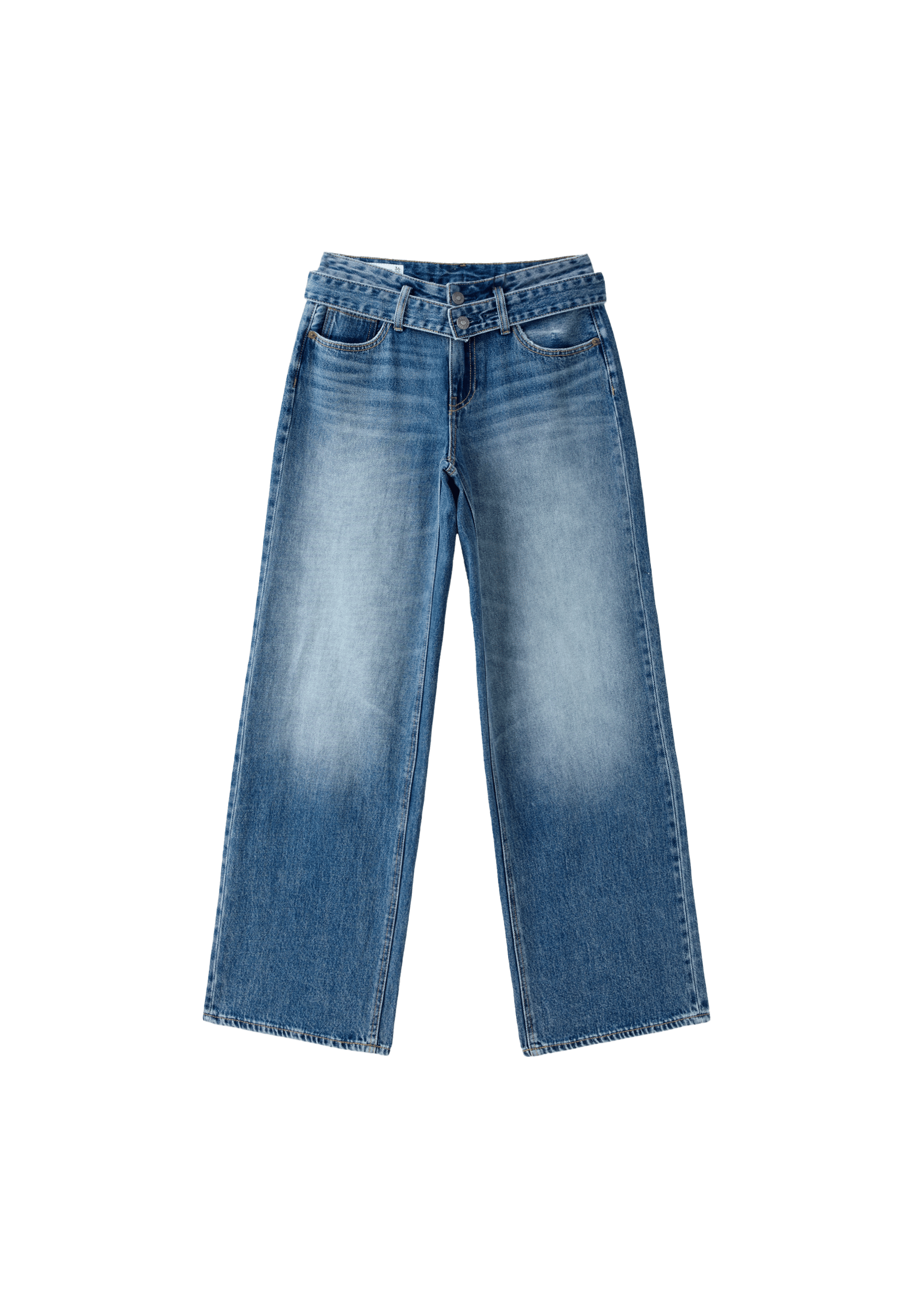 Double-waist wide-leg jeans — MEDIUM BLUE DENIM