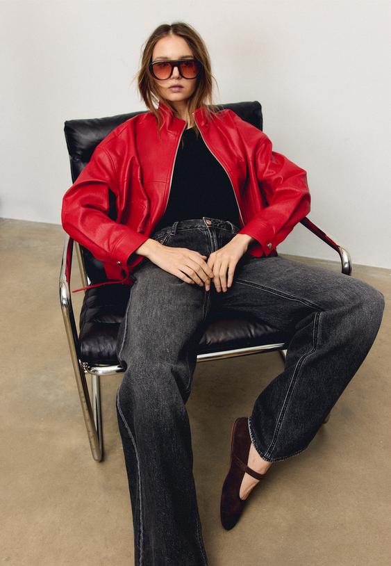 Stradivarius D91 Low Wide-Leg Jeans Black Denim Wash 6