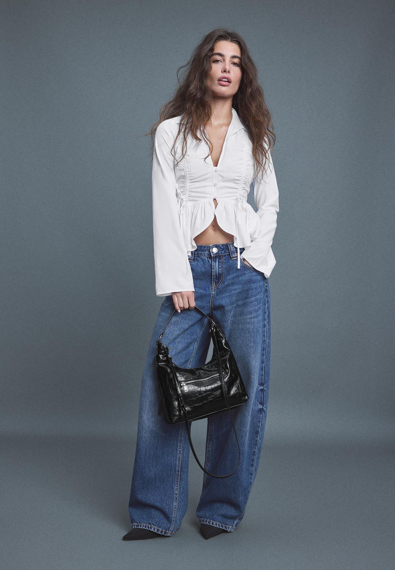 Gathered poplin shirt — White