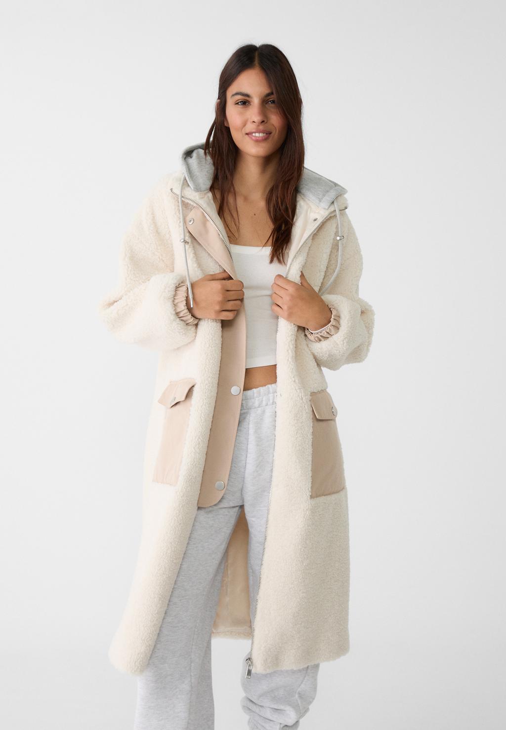 Long shearling lined effect coat