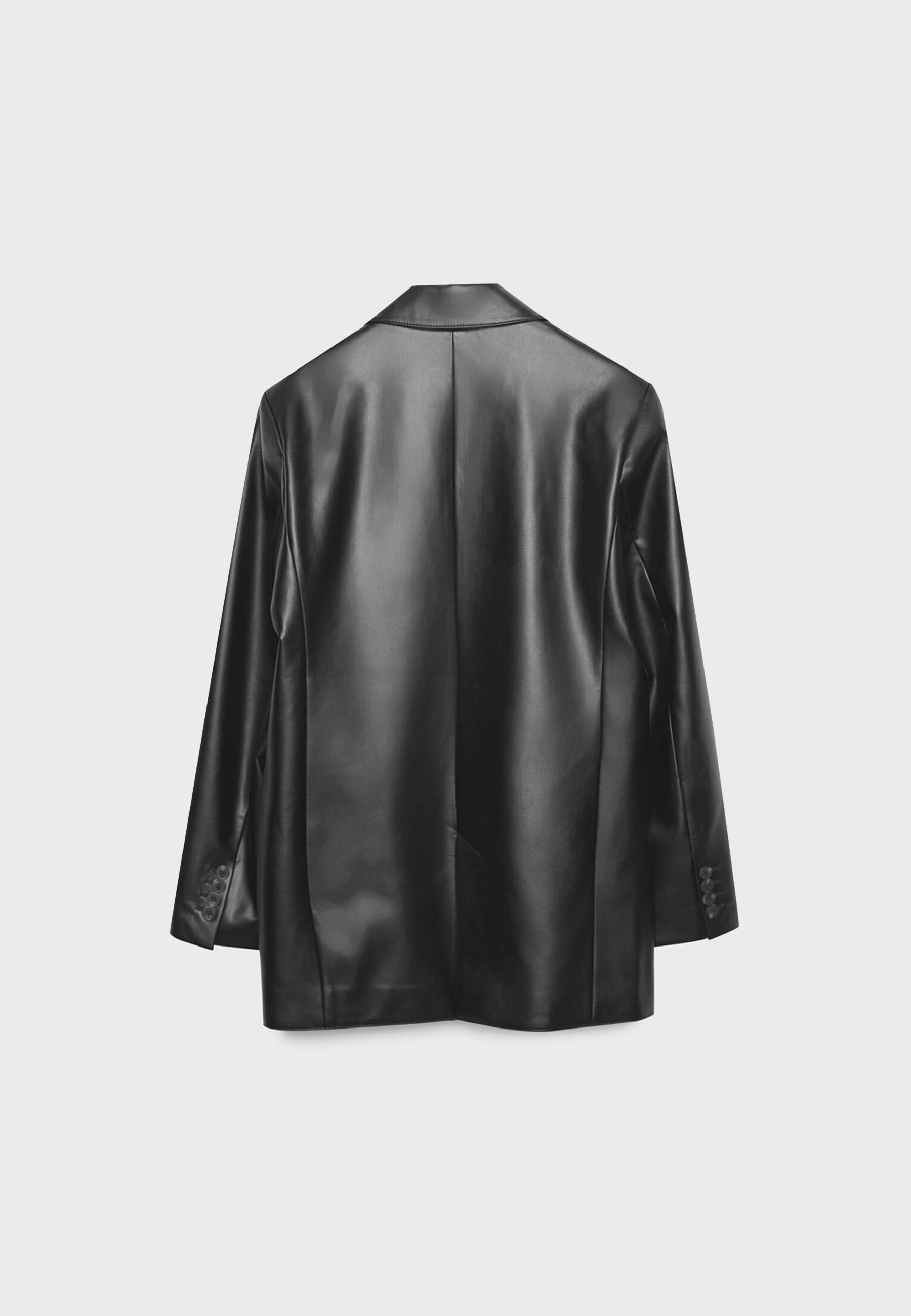 Regular fit leather effect blazer — Black