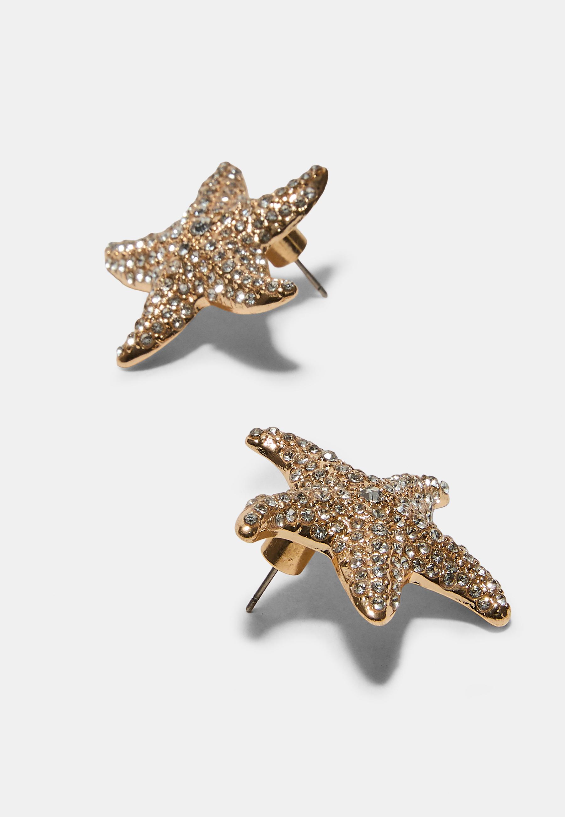 Starfish rhinestone earrings — Gold