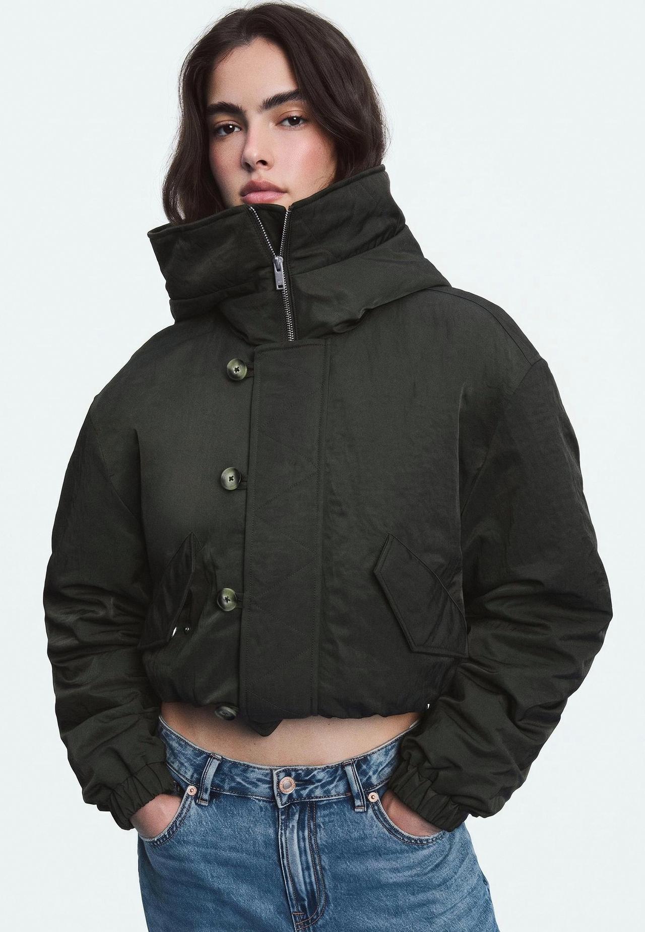 Bomber jacket with faux fur neck — Khaki