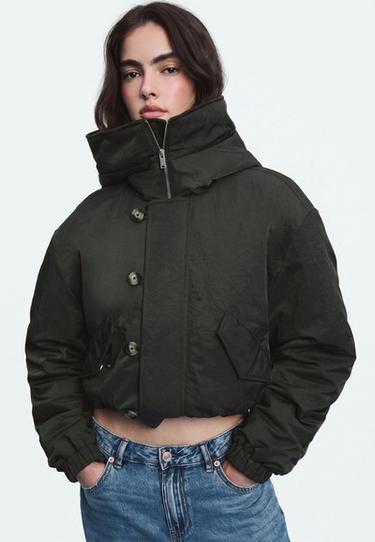 Bomber jacket with faux fur neck — Khaki 1