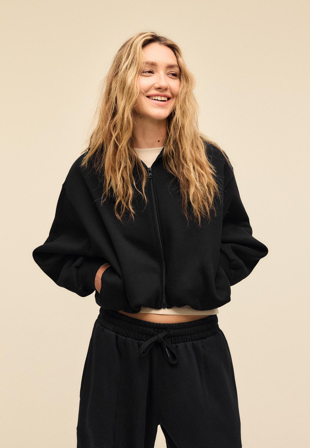 Printed Hooded Bomber Sweatshirt