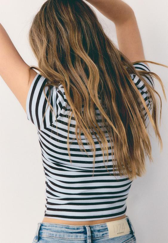 Stradivarius Basic Slim Fit Striped T-Shirt Royal Blue S