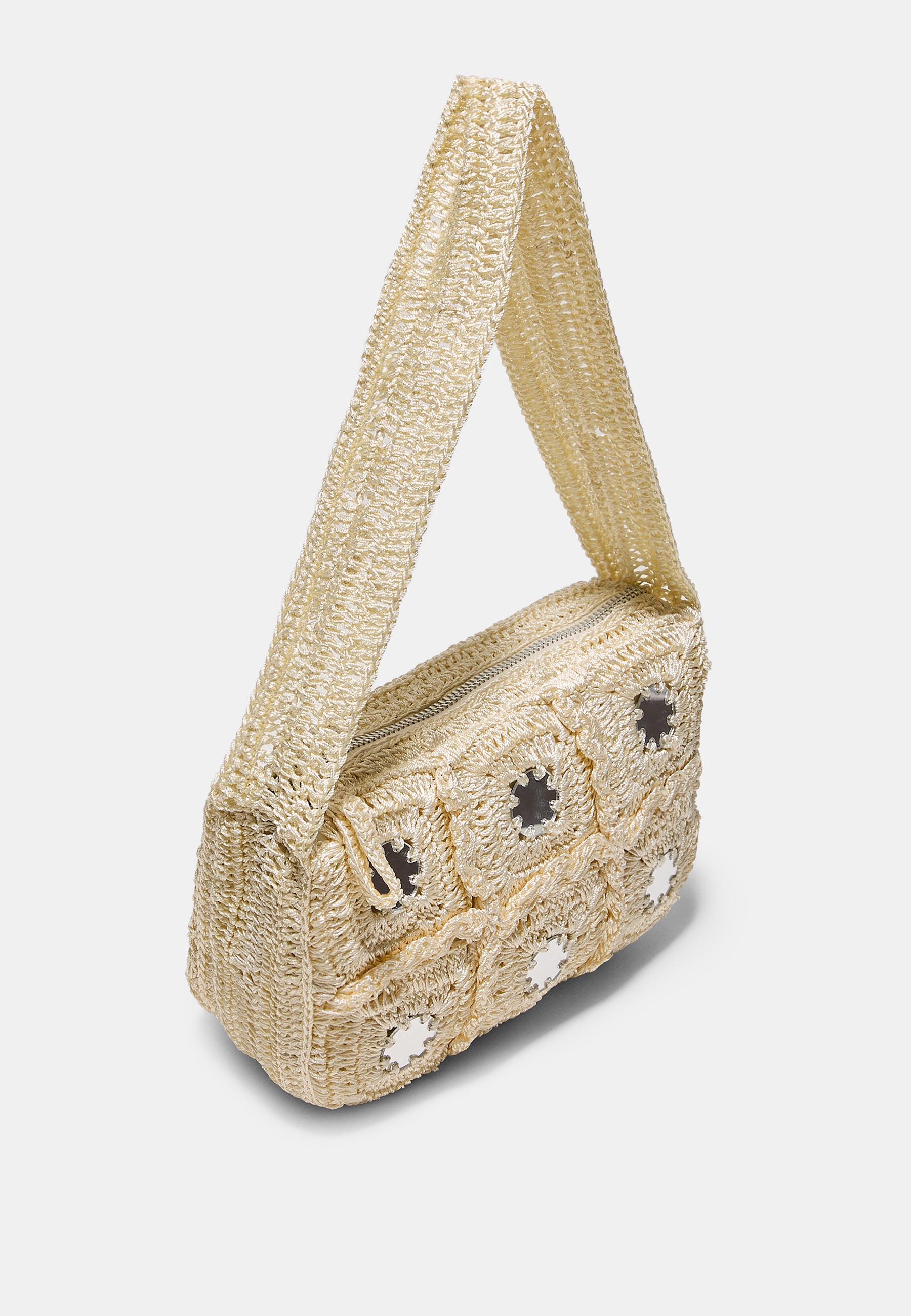 Crochet shoulder bag with mirrors — Ecru