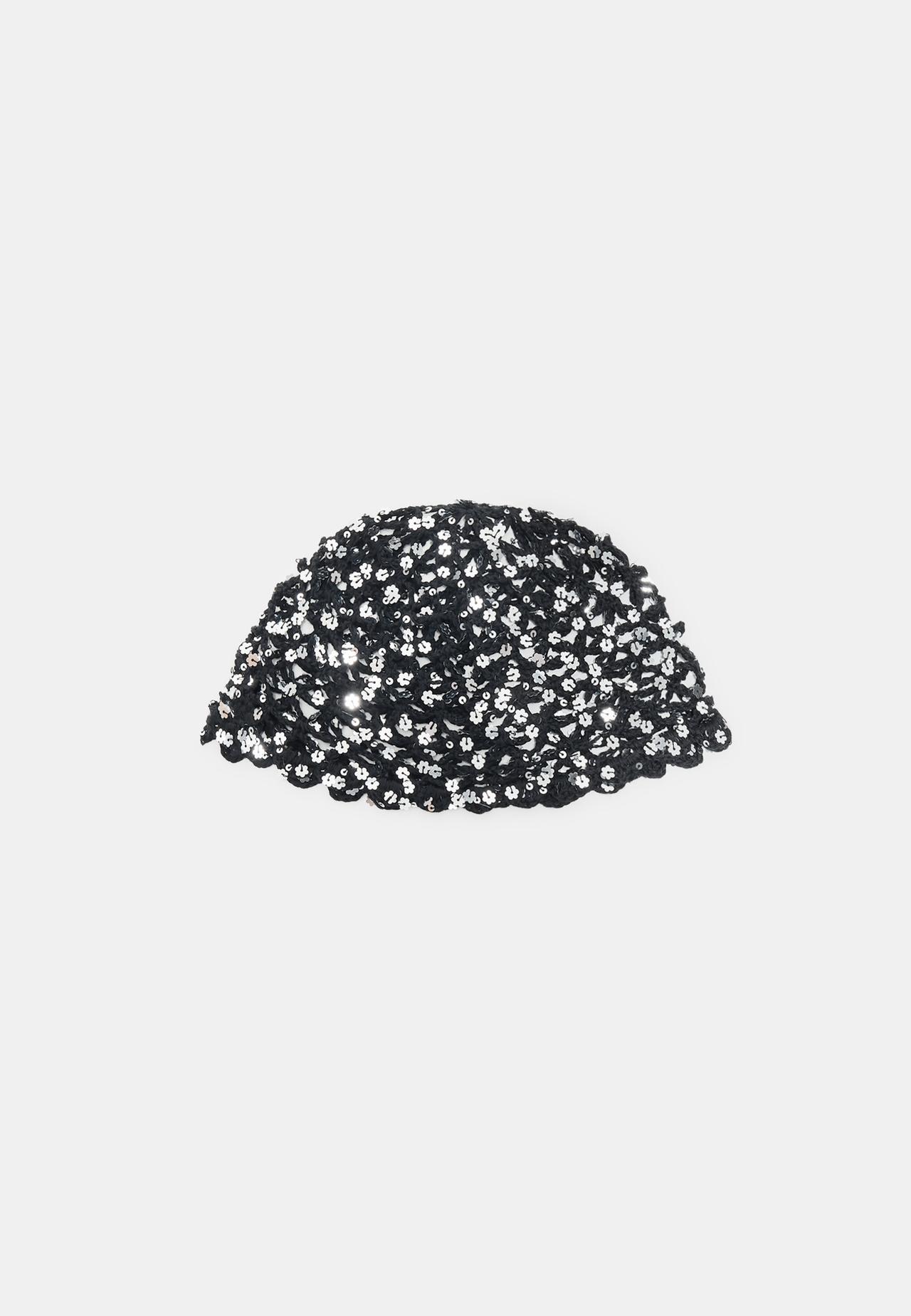 Sequin flower skull cap — Black