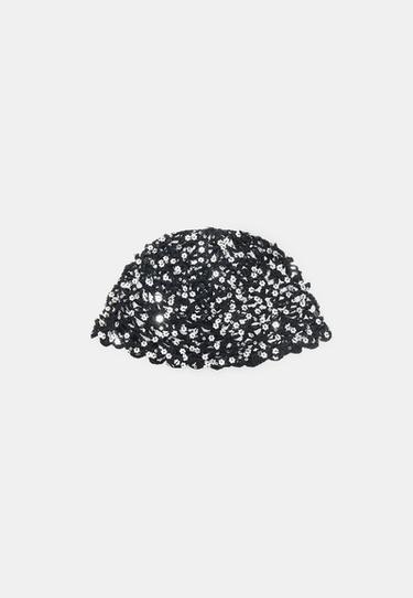 Sequin flower skull cap — Black 1