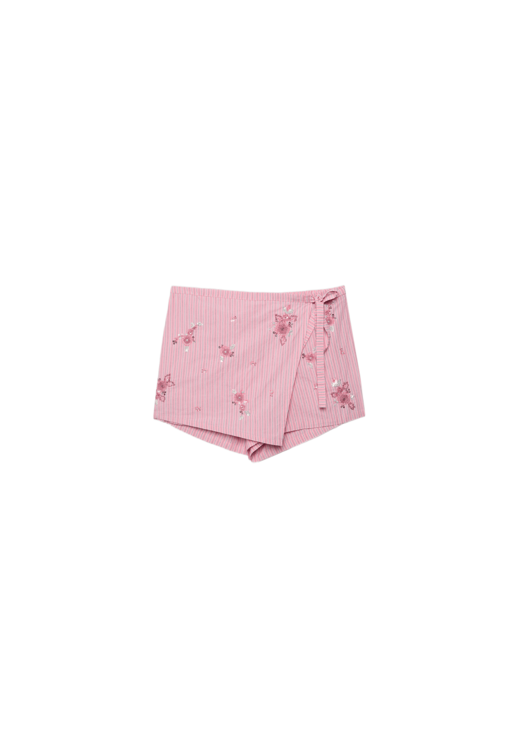 Embroidered striped sarong mini skort — Bubblegum pink