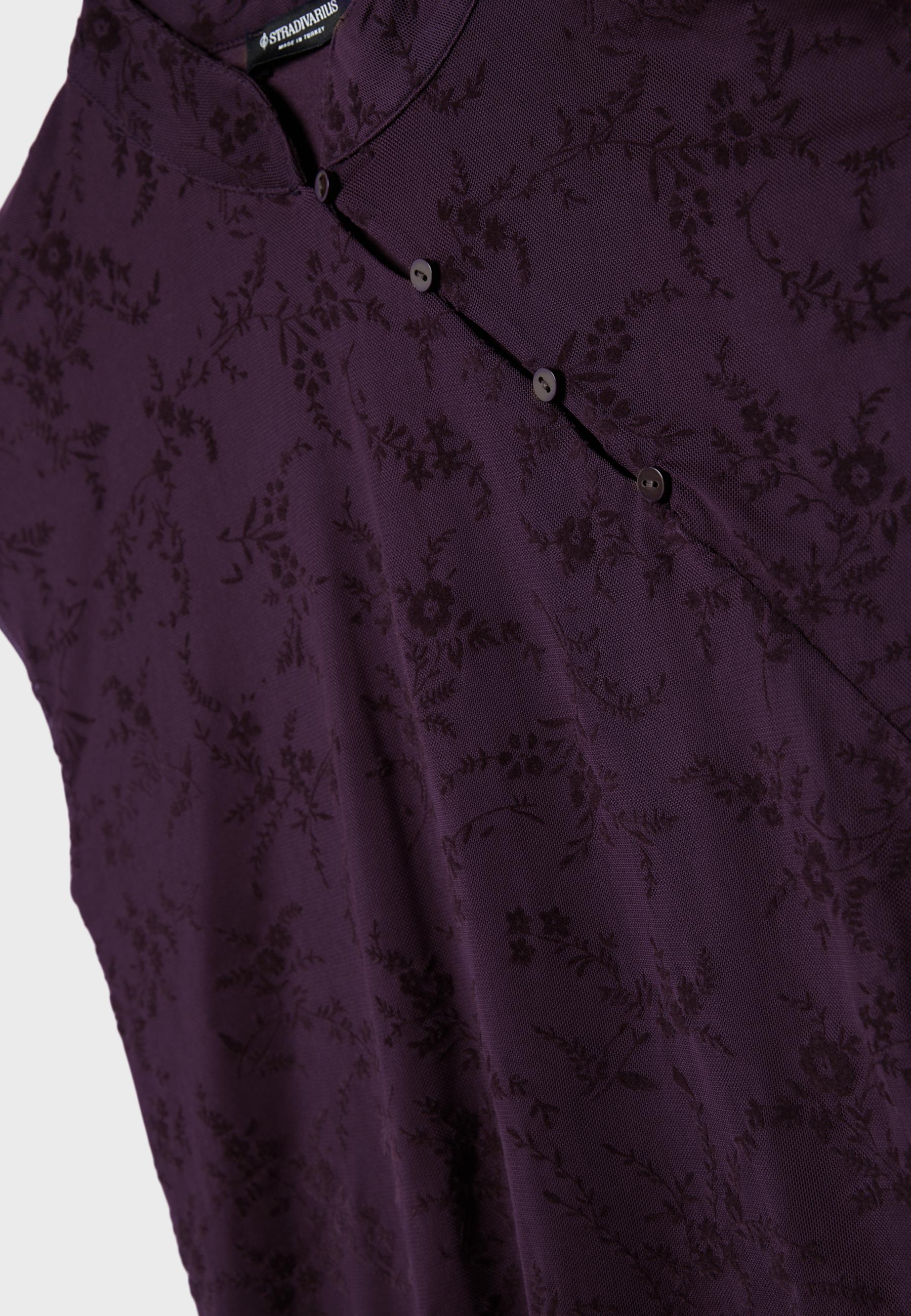 Flocked stand collar T-shirt — Purple