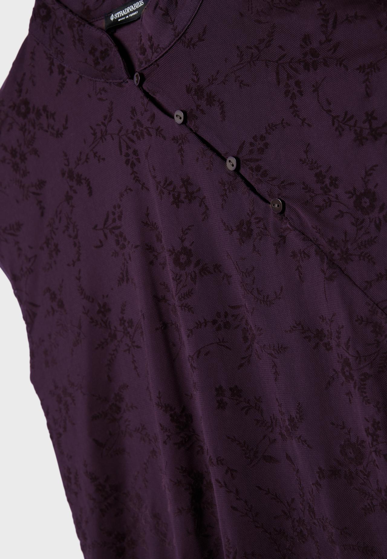 Flocked stand collar T-shirt — Purple