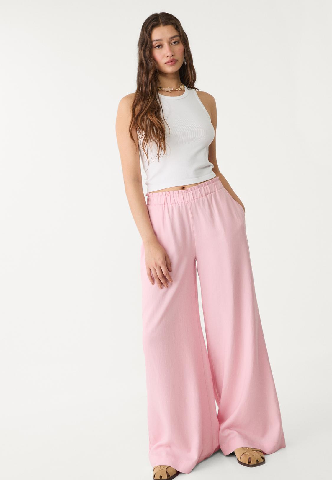 Stradivarius Pantalones Palazzo Flowing Linen Blend Palazzo