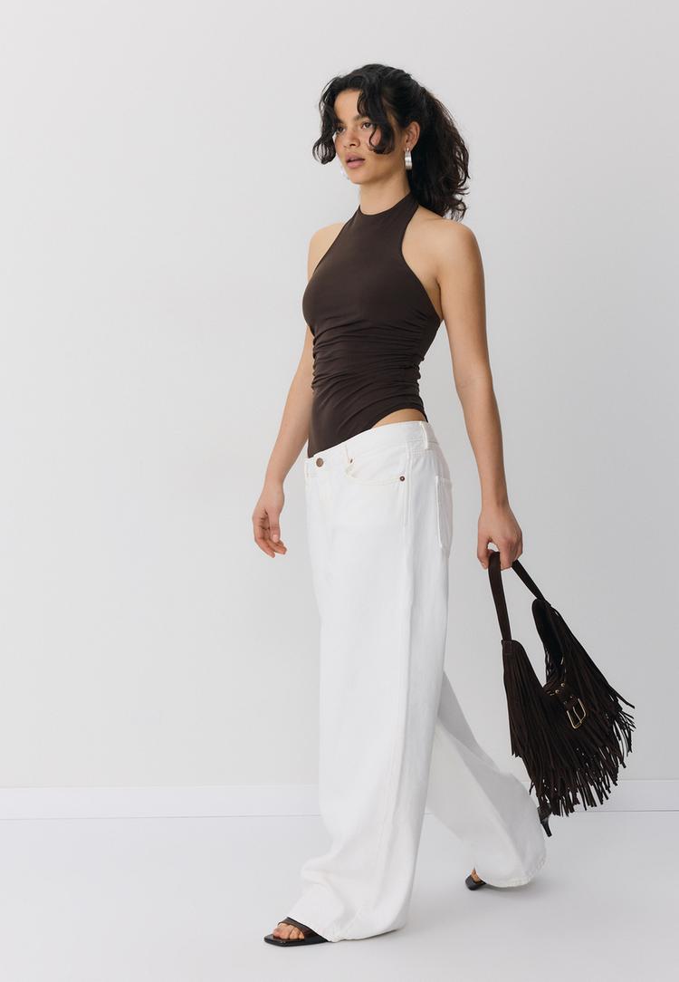 Stradivarius Κορμάκι Με Λαιμόκοψη Halter Καφέ Xl