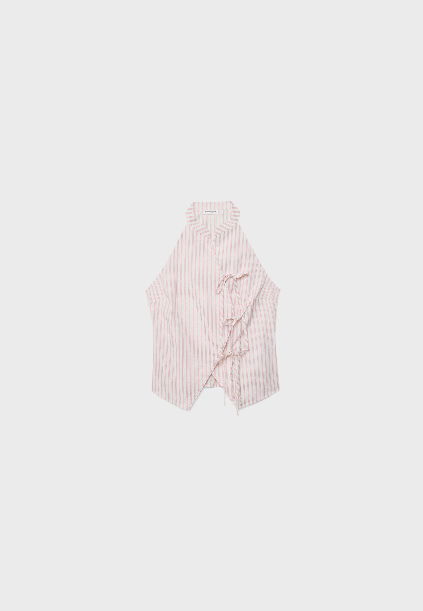 Semi-crinkled halter top with knots — Vanilla