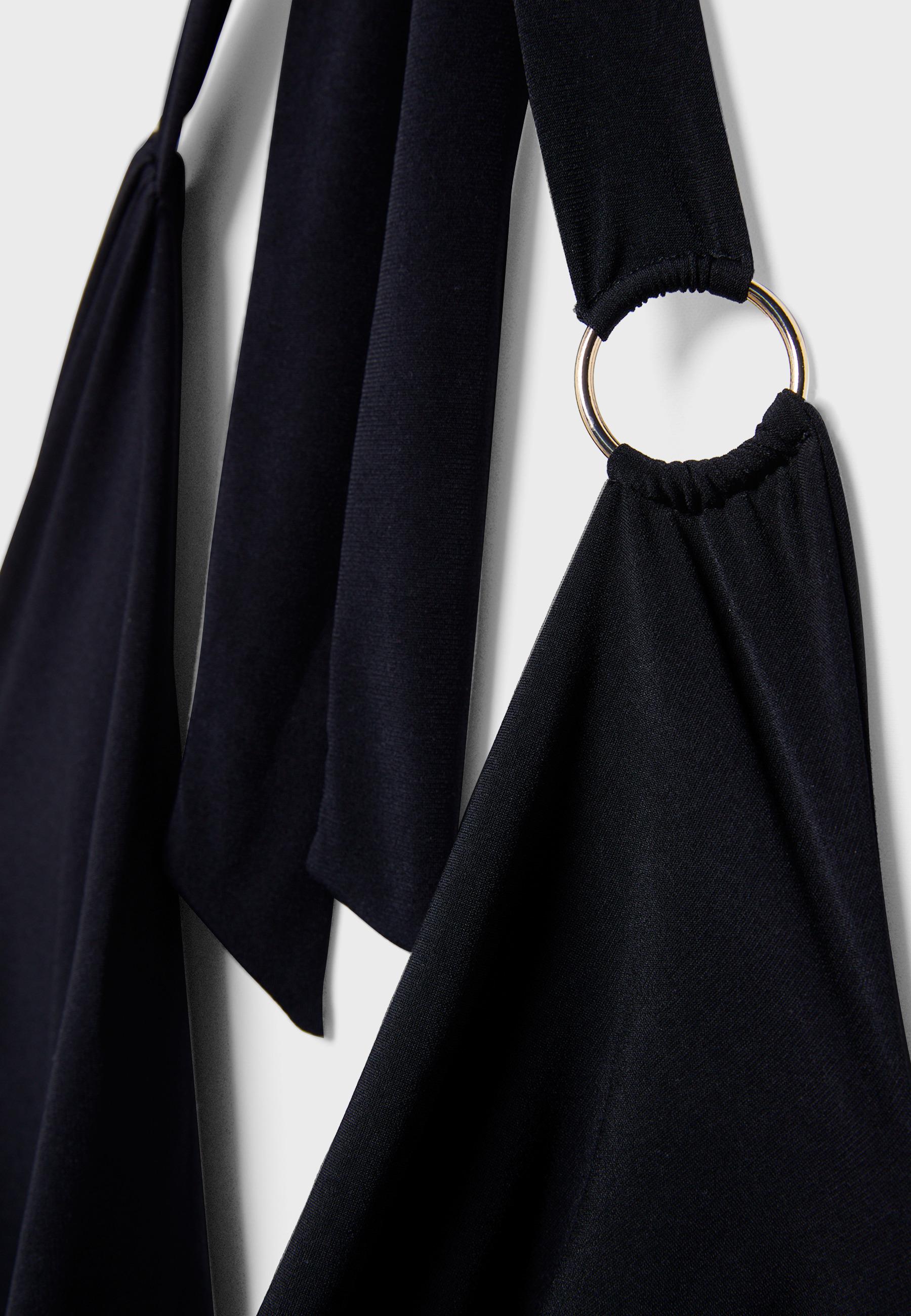 Draped Neckline Ring Top — Black