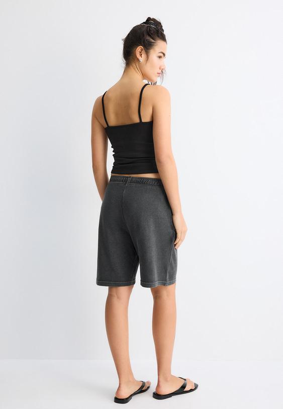 Stradivarius Φούτερ Βερμούδα Acid Wash Ανθρακί L