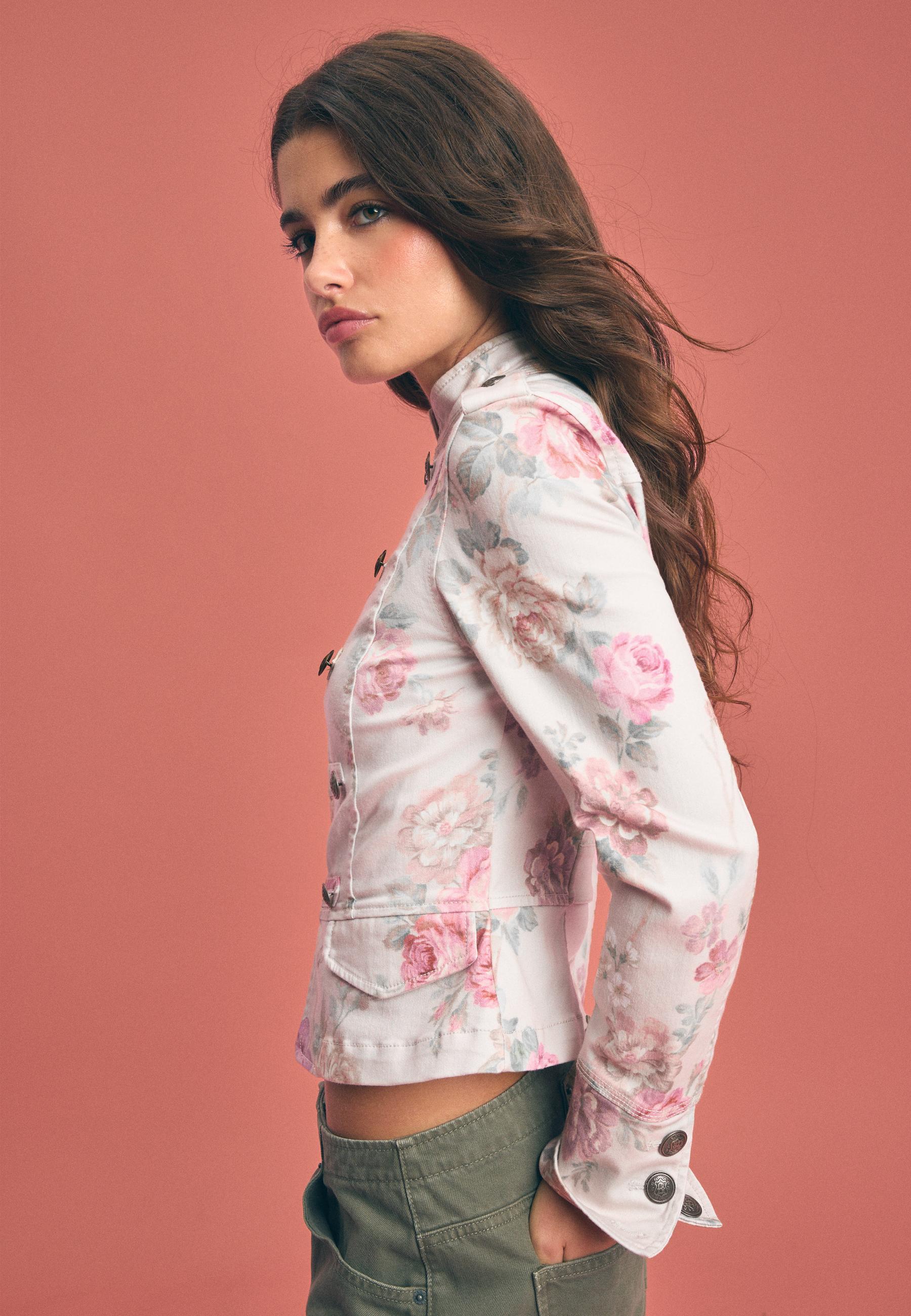 Floral print buttoned jacket — Ecru