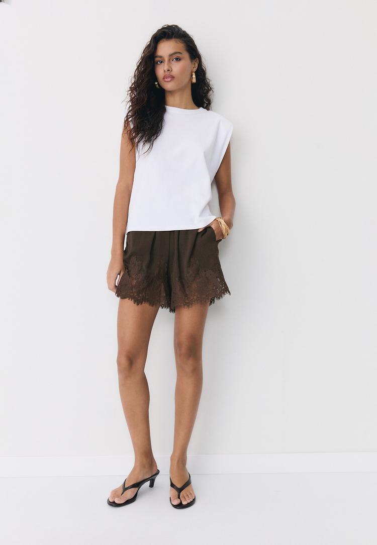 Stradivarius Σορτς Σε Στιλ Lingerie Σατινέ Καφέ Xs