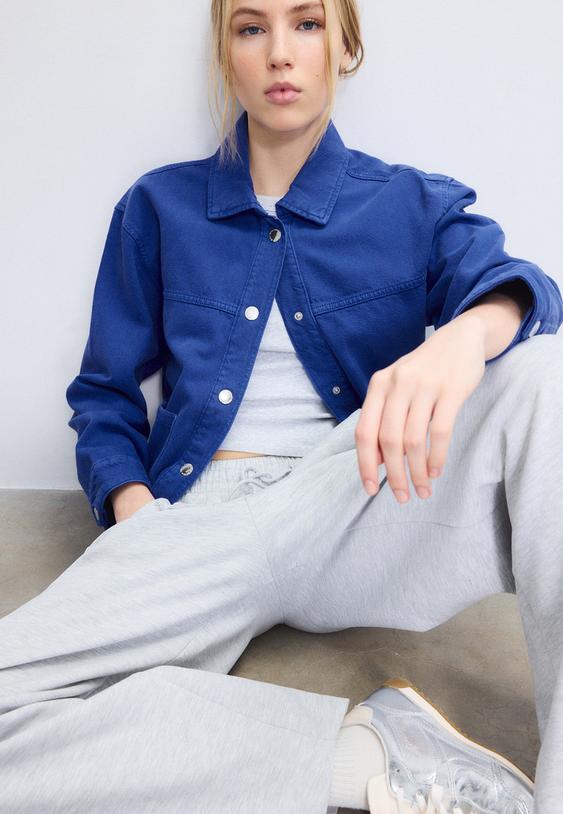 Stradivarius Jacket With Patch Pockets Electric Blue S