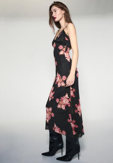 Floral tulle midi dress with lace — Black 6