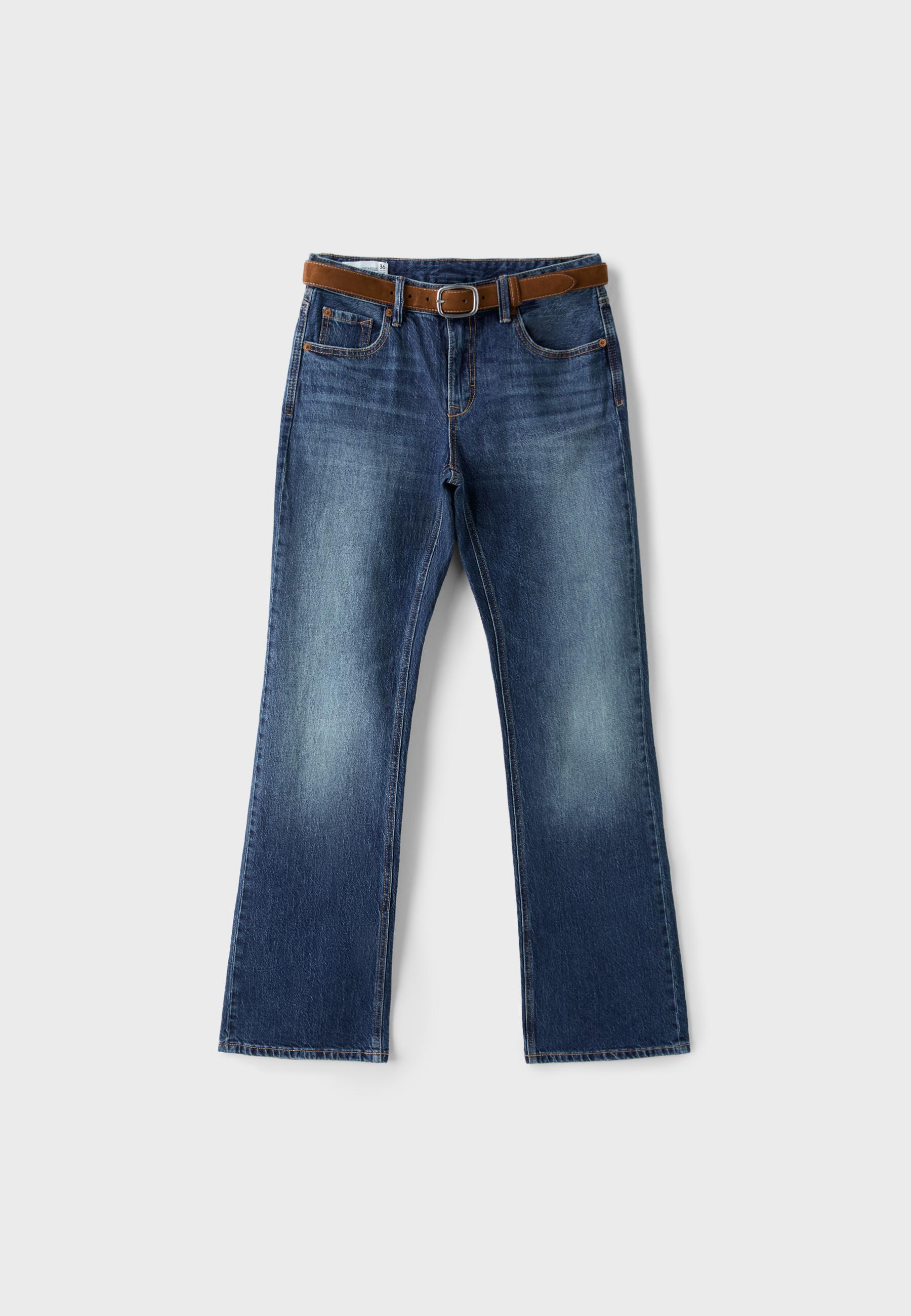 D68 Boot-cut jeans with belt — LIGHT GREY DENIM WASH