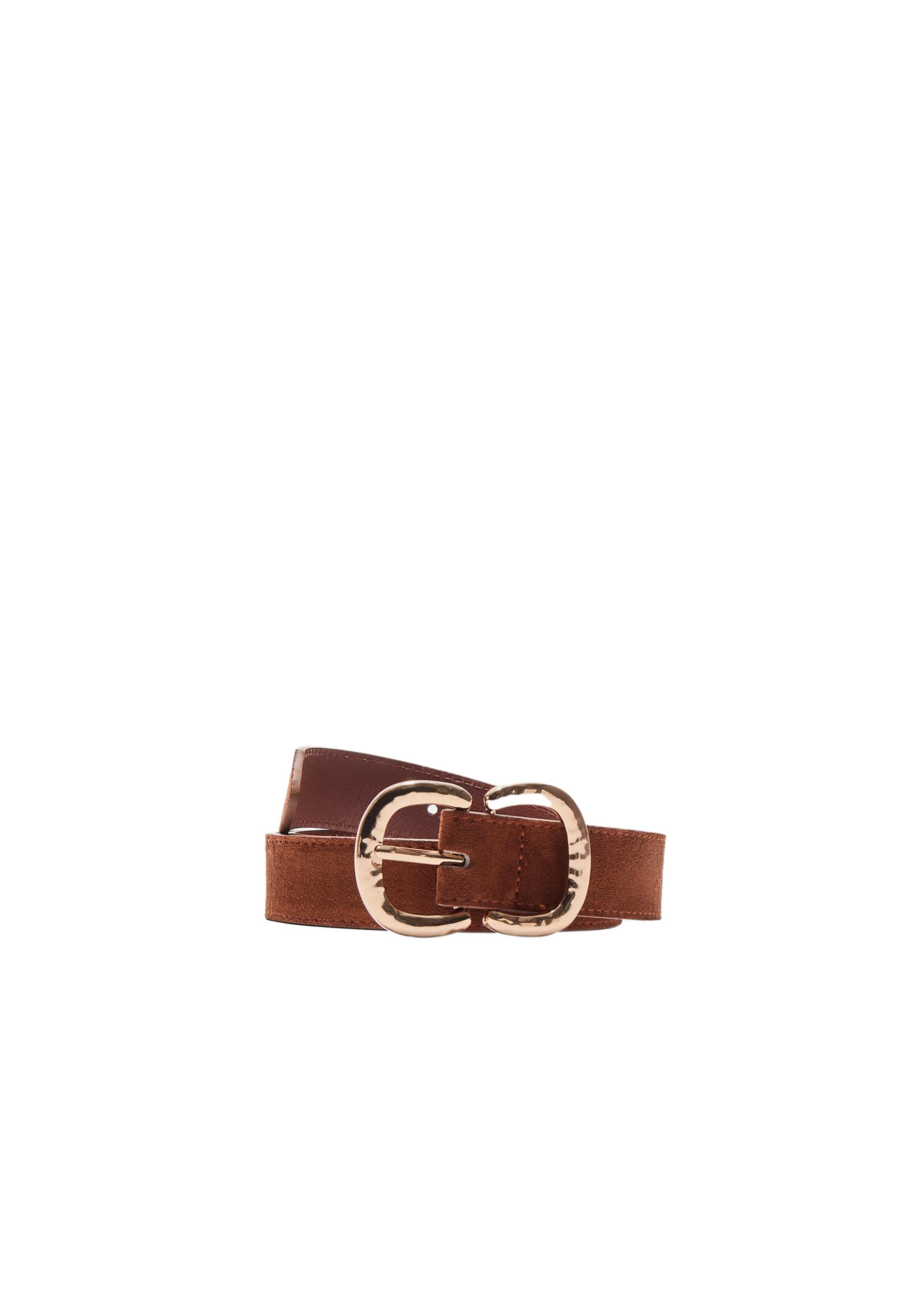 FAUX SUEDE DOUBLE BUCKLE BELT — Brown